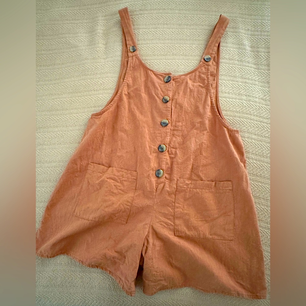 Burnt orange linen overalls